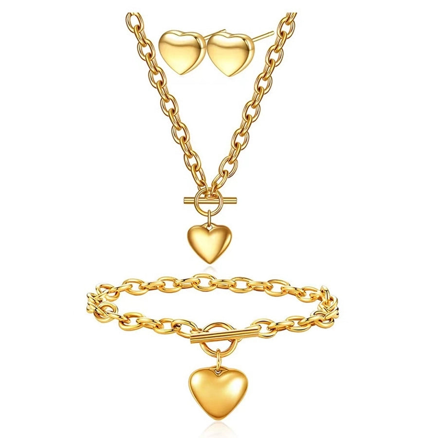 Jewelry Simple Style Classic Style Heart Shape Titanium Steel Plating Bracelets Earrings Necklace