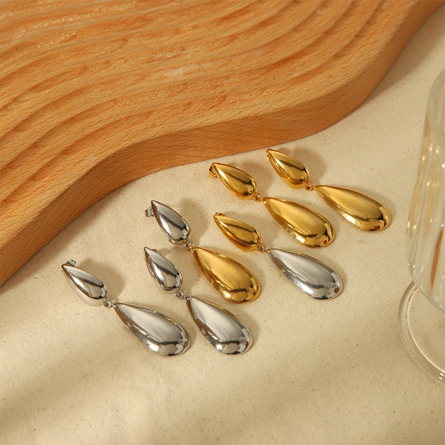 1 Pair Elegant Water Droplets Mixed Metal Plating 304 Stainless Steel 18K Gold Plated Drop Earrings