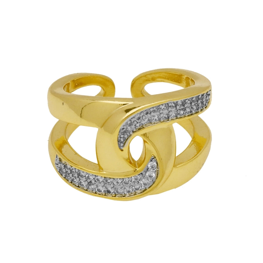 Jewelry IG Style Geometric Copper Zircon 18K Gold Plated Mixed Metal Inlay Open Rings