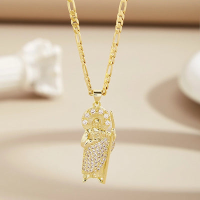Jewelry Retro Religion Classic Style Human Copper Zircon 18K Gold Plated Inlay Pendant Necklace