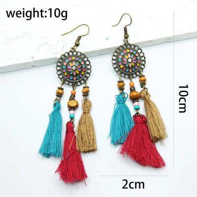 1 Pair Retro Tropical Geometric Round Leaves Tassel Plating Braid 304 Stainless Steel Feather 18K Gold Plated Drop Earrings