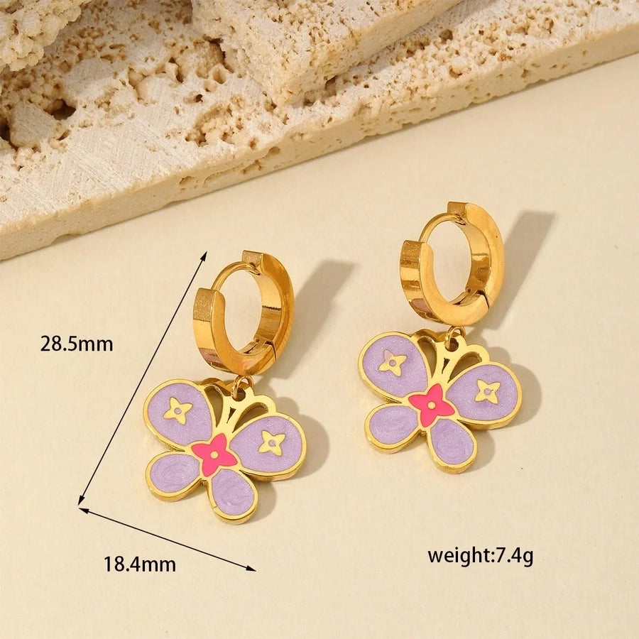 Jewelry Cute Sweet Flower Mushroom Butterfly 304 Stainless Steel 18K Gold Plated Enamel Plating Multi Charms Necklace Bracelets Earrings