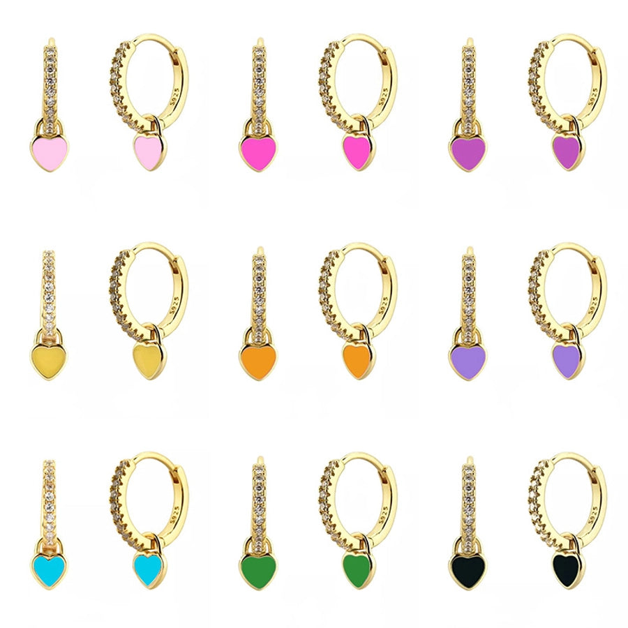 1 Pair Sweet Heart Shape Inlay Copper Zircon Drop Earrings