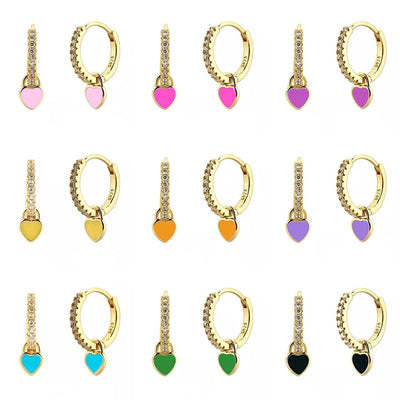 1 Pair Sweet Heart Shape Inlay Copper Zircon Drop Earrings