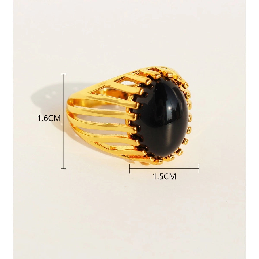 Brass 24K Gold Plated Inlay Geometric Gem Brass Rings