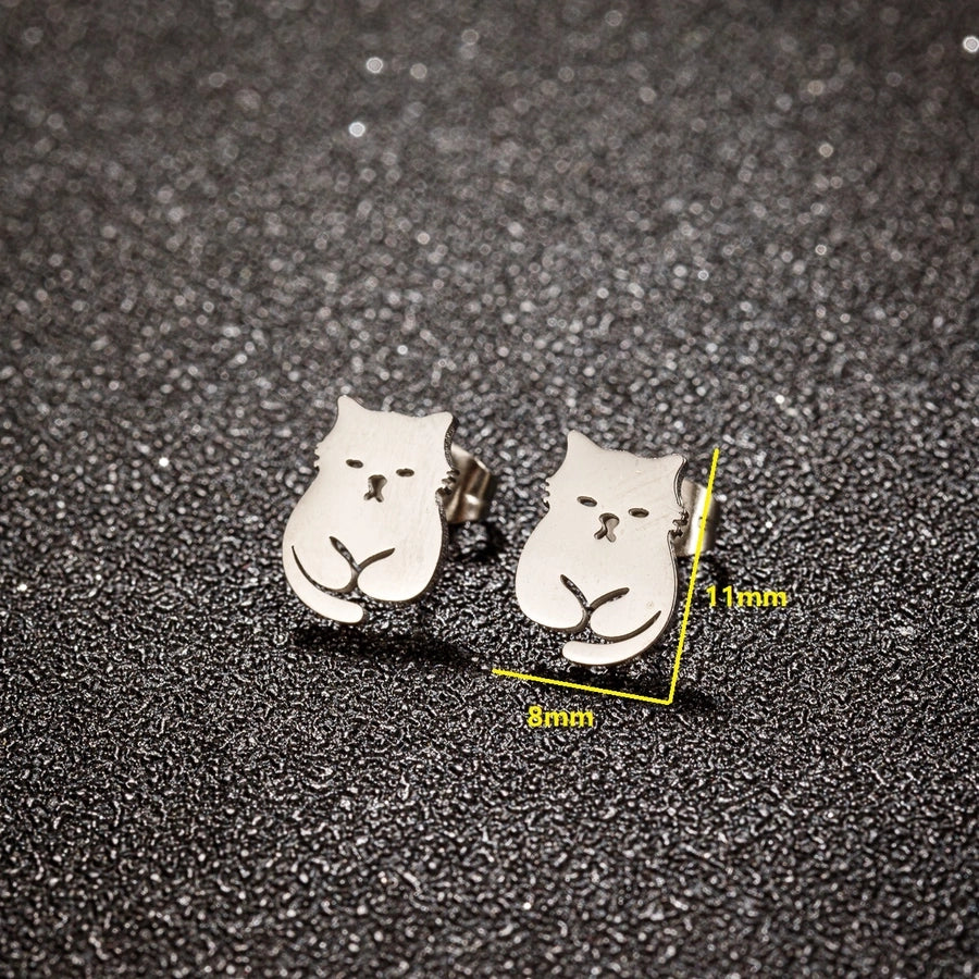 1 Set Halloween Cute Sweet Animal Cat Bat Polishing Inlay 304 Stainless Steel Zircon 18K Gold Plated Ear Studs