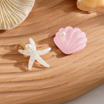 Women's Beach Sweet Starfish Shell Alloy Resin Inlay Pearl Hair Clip