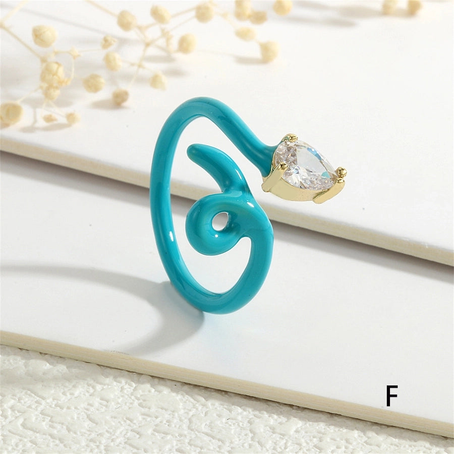 Copper Enamel Inlay Snake Zircon Open Rings