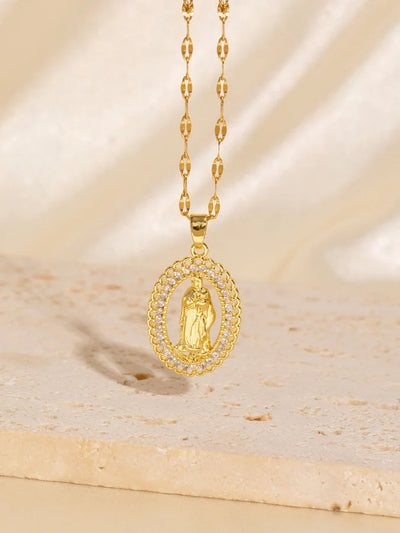 Copper Plating Virgin Mary Zircon Pendant Necklace