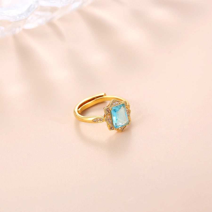 Copper Gold Plated Plating Geometric Zircon Adjustable Ring