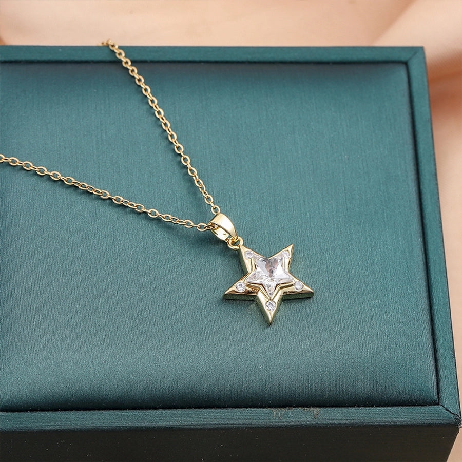 Jewelry Cute Queen Bridal Star 316 Stainless Steel  Copper Zircon 18K Gold Plated Inlay Pendant Necklace