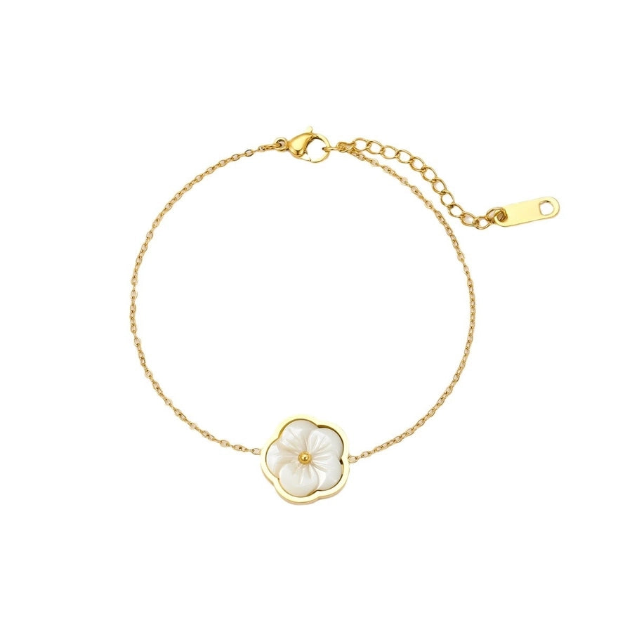 Jewelry Simple Style Flower 304 Stainless Steel Shell Zircon 18K Gold Plated Inlay Bracelets Earrings Necklace