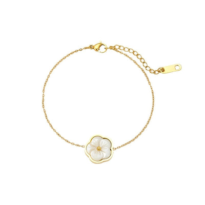Jewelry Simple Style Flower 304 Stainless Steel Shell Zircon 18K Gold Plated Inlay Bracelets Earrings Necklace