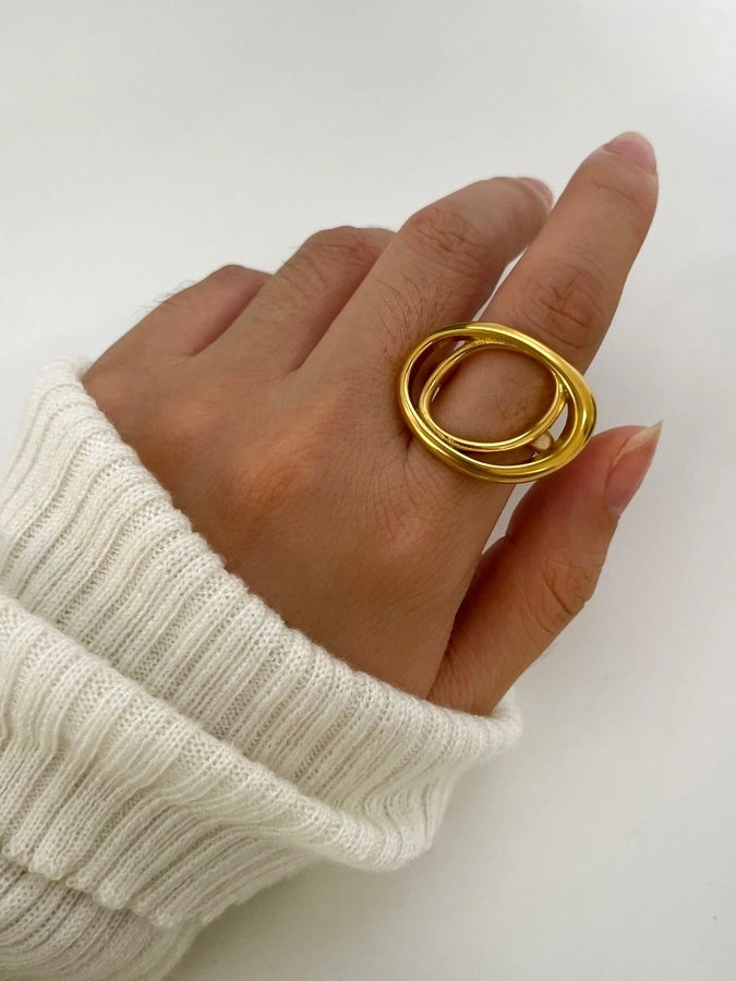 Jewelry Retro French Style IG Style Geometric 316L Stainless Steel  18K Gold Plated Irregular Open Rings