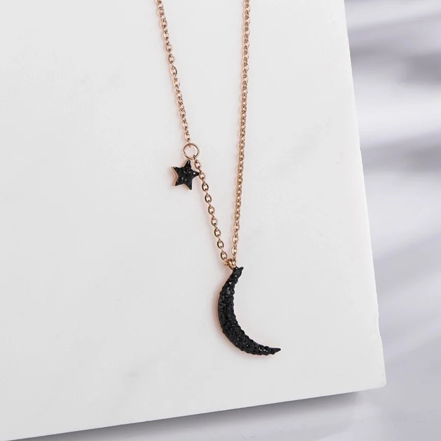 Jewelry Vintage Style Simple Style Star Moon 304 Stainless Steel Gold Plated Star Pendant Necklace