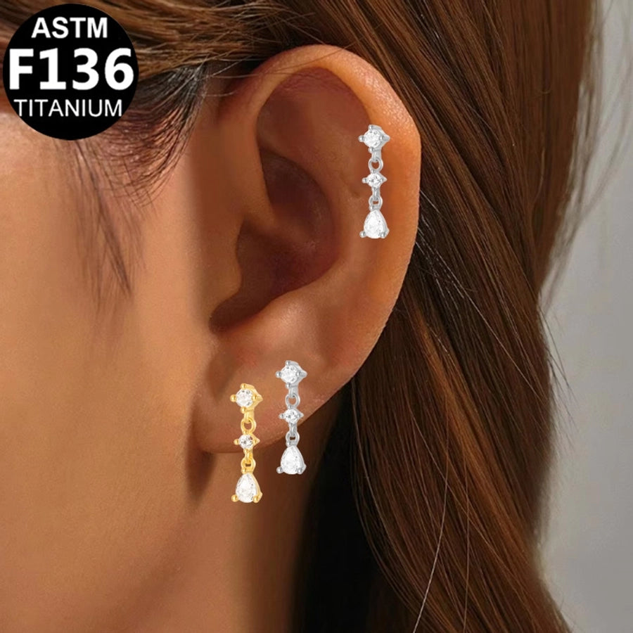 1 Piece Lip Rings Luxurious Classic Style Shiny Round Water Droplets Pure Titanium Titanium Alloy Zircon 14K Gold Plated White Gold Plated Lip Rings Ear Cartilage Rings & Studs