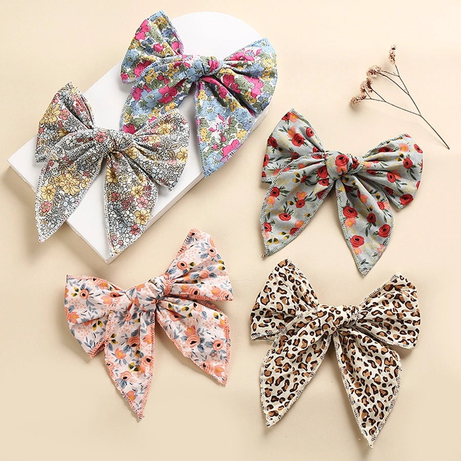 spring new cotton print hairpin children girl bow ponytail hairpin