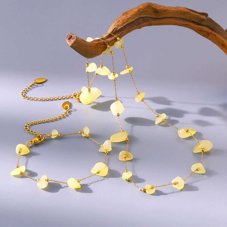 Europe and America  New Natural Stone Temperament Clavicle Necklace Bracelet Stainless Steel Non-Fading Light Luxury Jewelry Suit