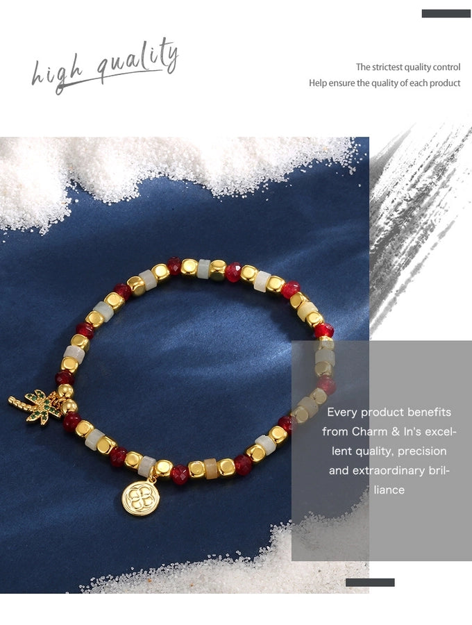 Jewelry IG Style Coconut Tree Copper Artificial Gemstones Beaded Inlay Bracelets