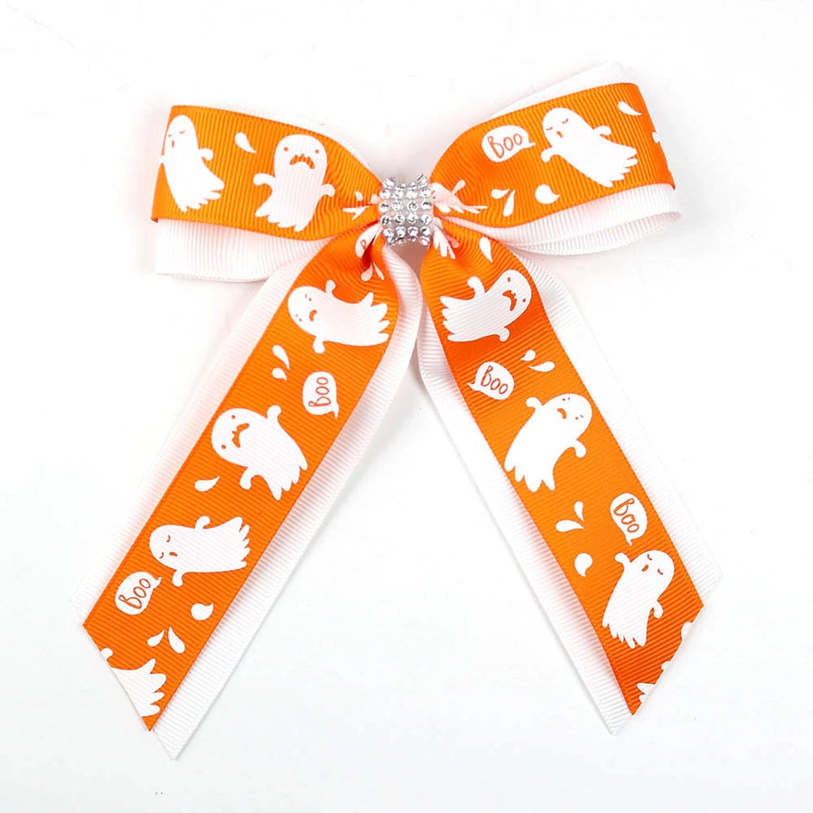 Girl'S Casual Pumpkin Bow Knot Ghost Cloth Inlay Rhinestones Hair Clip