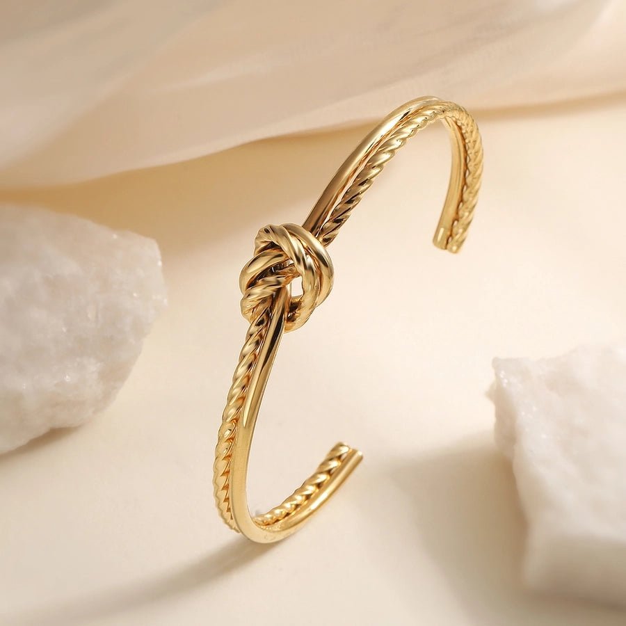 Retro Simple Style Commute Knot 304 Stainless Steel Cuff Bracelets In Bulk