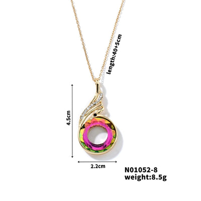 304 Stainless Steel Copper K Gold Plated Inlay Phoenix Round Crystal Zircon Pendant Necklace