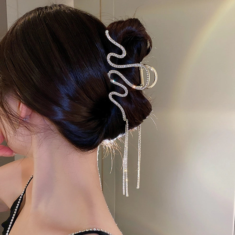 elegant geometric copper tassel rhinestones hair claws 1 piece