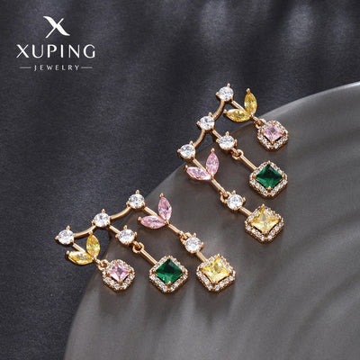 1 Pair Glam Luxurious Geometric Plating Copper Artificial Gemstones 18K Gold Plated Drop Earrings