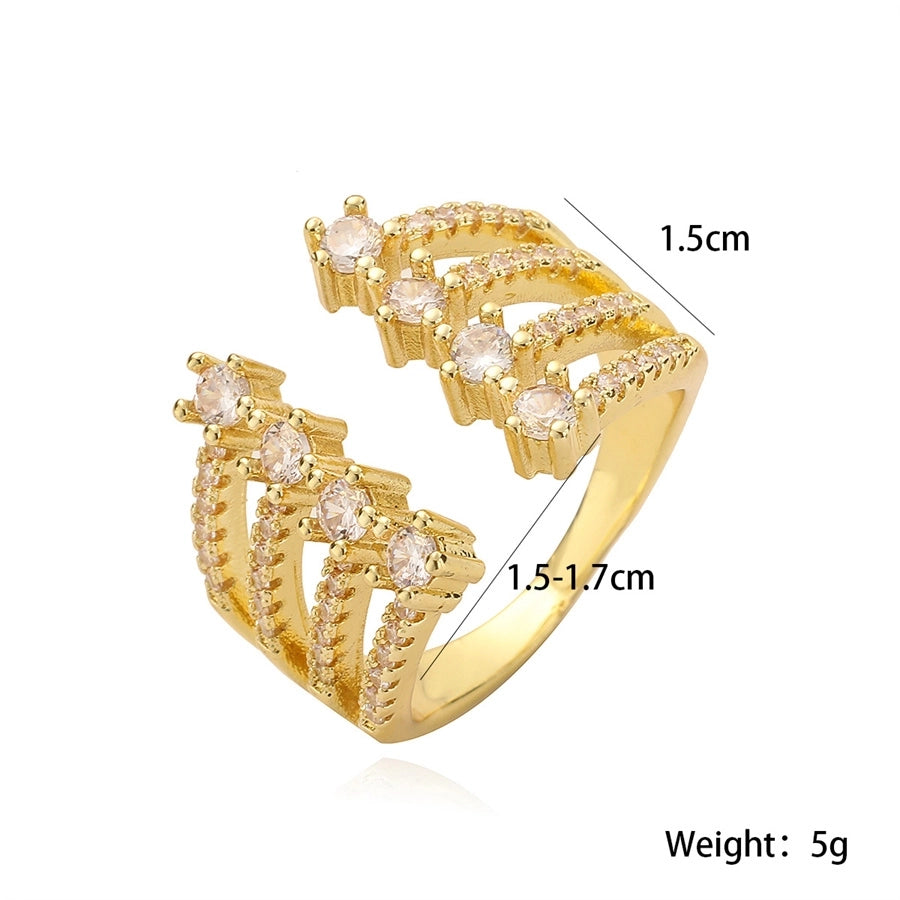 Copper Inlay Heart Shape Zircon Open Rings