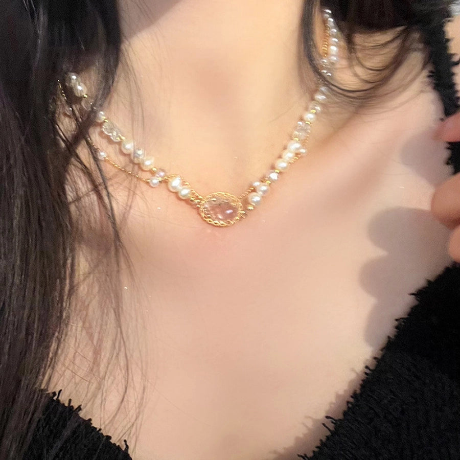 Simple Style Classic Style Round Artificial Crystal Imitation Pearl  Layered Necklaces