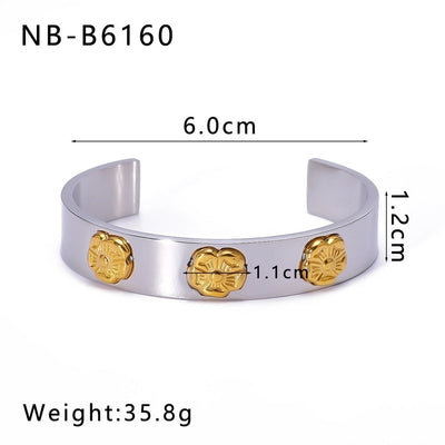 IG Style Flower 304 Stainless Steel Zircon Bangle In Bulk