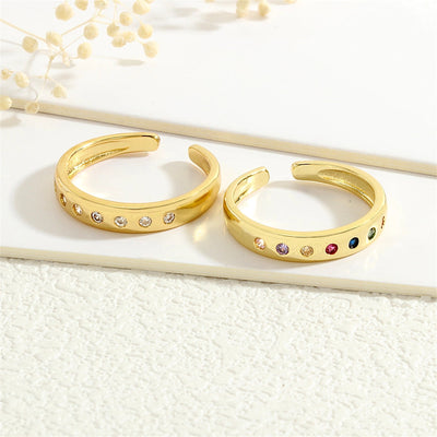 Copper Inlay Geometric Color Block Zircon Open Rings