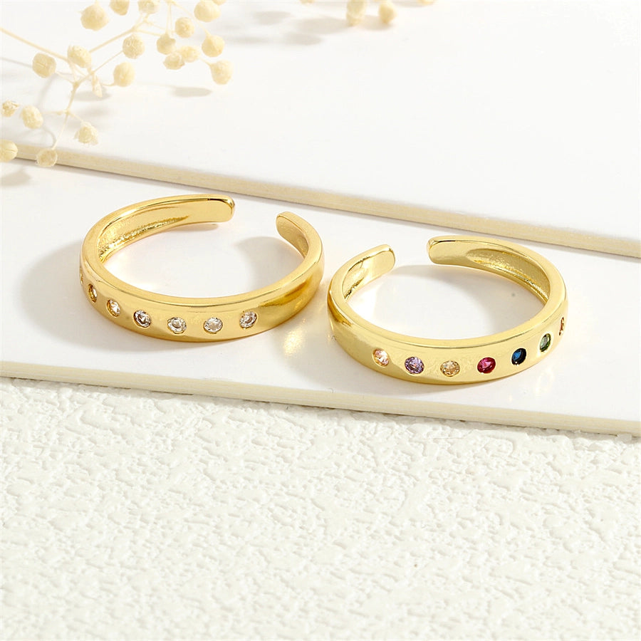 Copper Inlay Geometric Color Block Zircon Open Rings