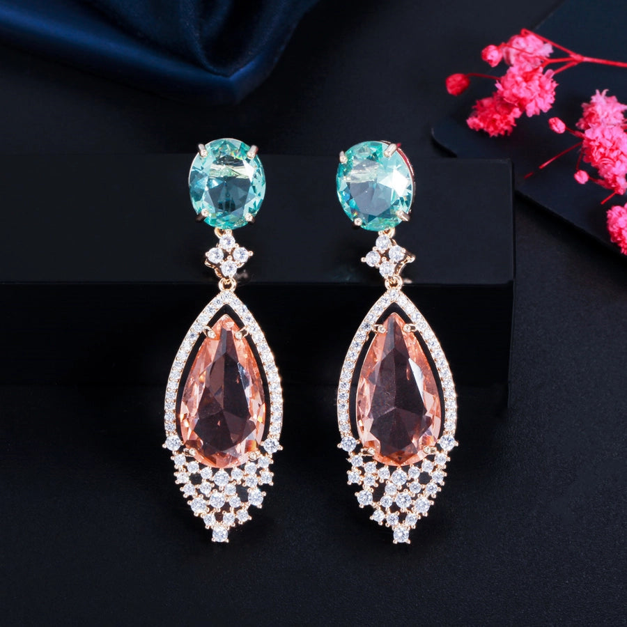 1 Pair Elegant Sweet Oversized Water Droplets Inlay Copper Zircon Rose Gold Plated Rhodium Plated Drop Earrings
