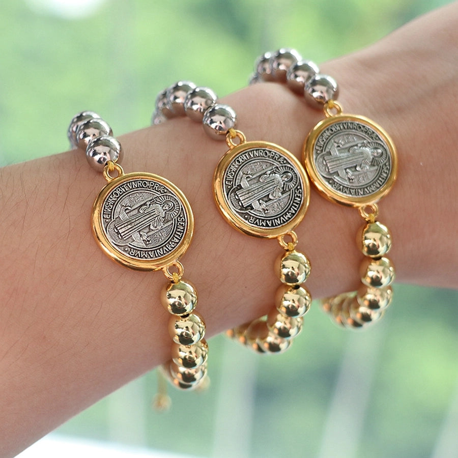 Copper Beaded Geometric Round Virgin Mary Bracelets