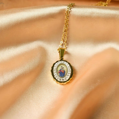 Jewelry Retro Religion Human Virgin Mary 304 Stainless Steel Diamond Plating Pendant Necklace