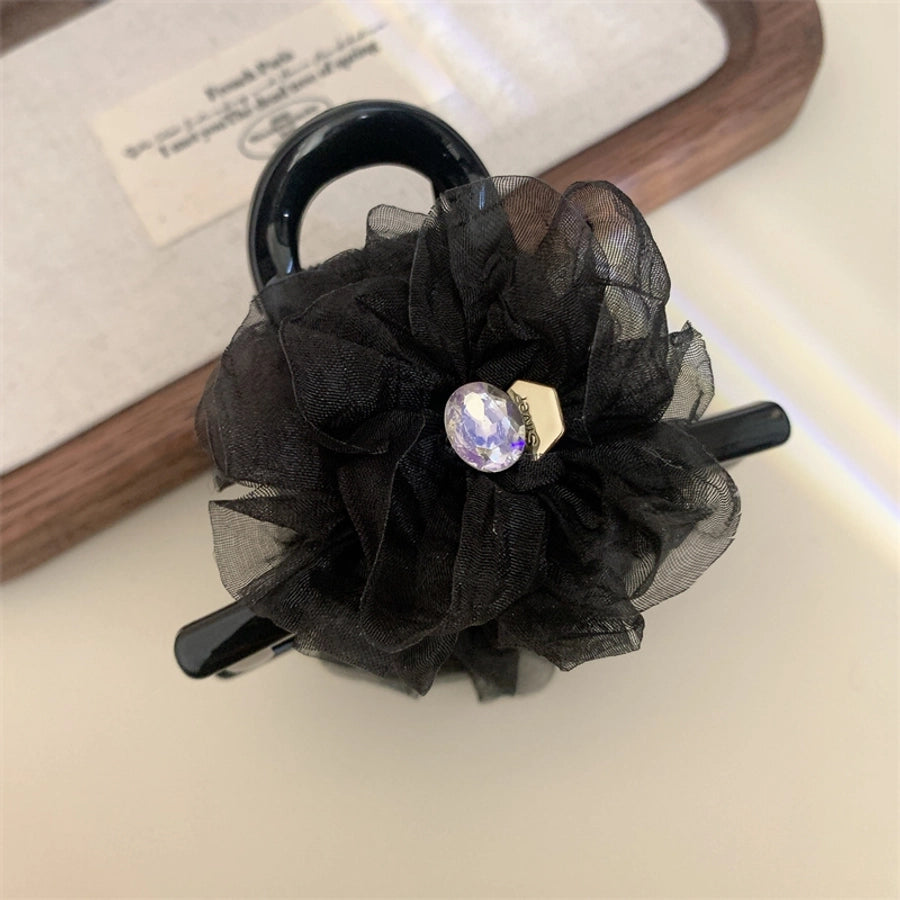 Women's Simple Style Classic Style Flower Gauze Inlay Rhinestones Hair Clip