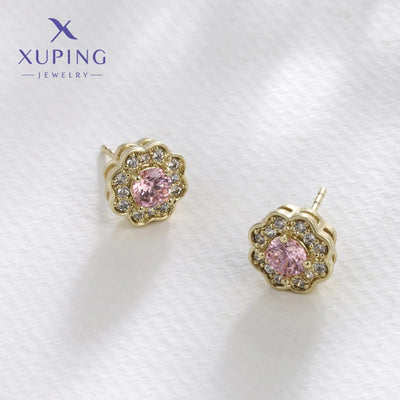 1 Pair XUPING Sweet Simple Style Flower Plating Copper Artificial Gemstones 18K Gold Plated Ear Studs