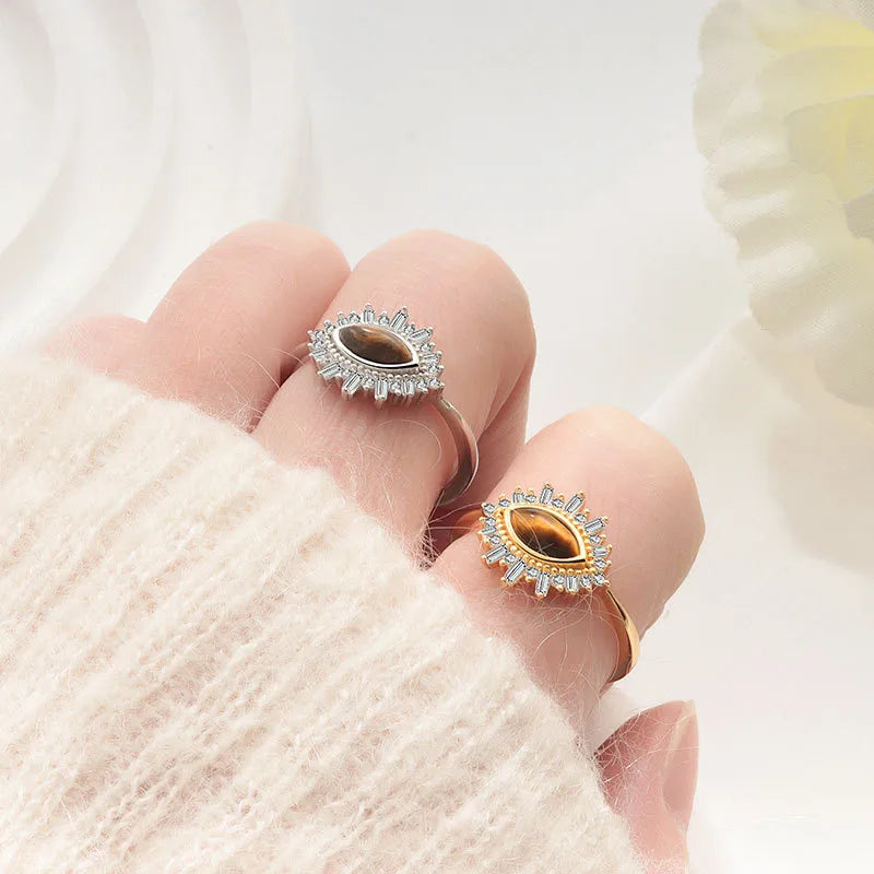 1 Piece 925 Sterling Silver Geometric Eye Tiger Eye Rings