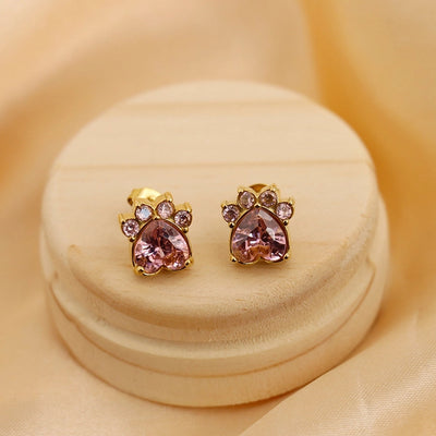 1 Pair Vintage Style Classic Style Paw Print Heart Shape Plating Titanium Steel Zircon 18K Gold Plated Ear Studs