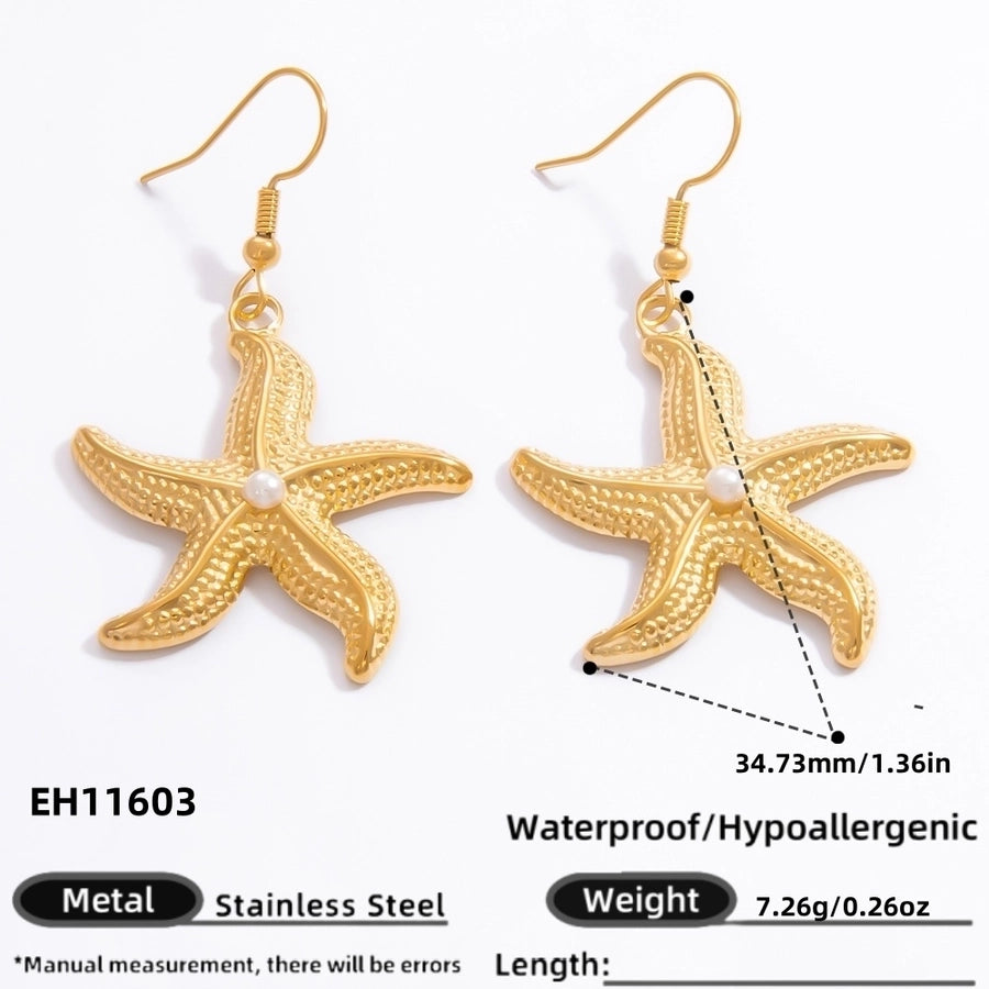 1 Pair Beach Starfish 304 Stainless Steel Drop Earrings