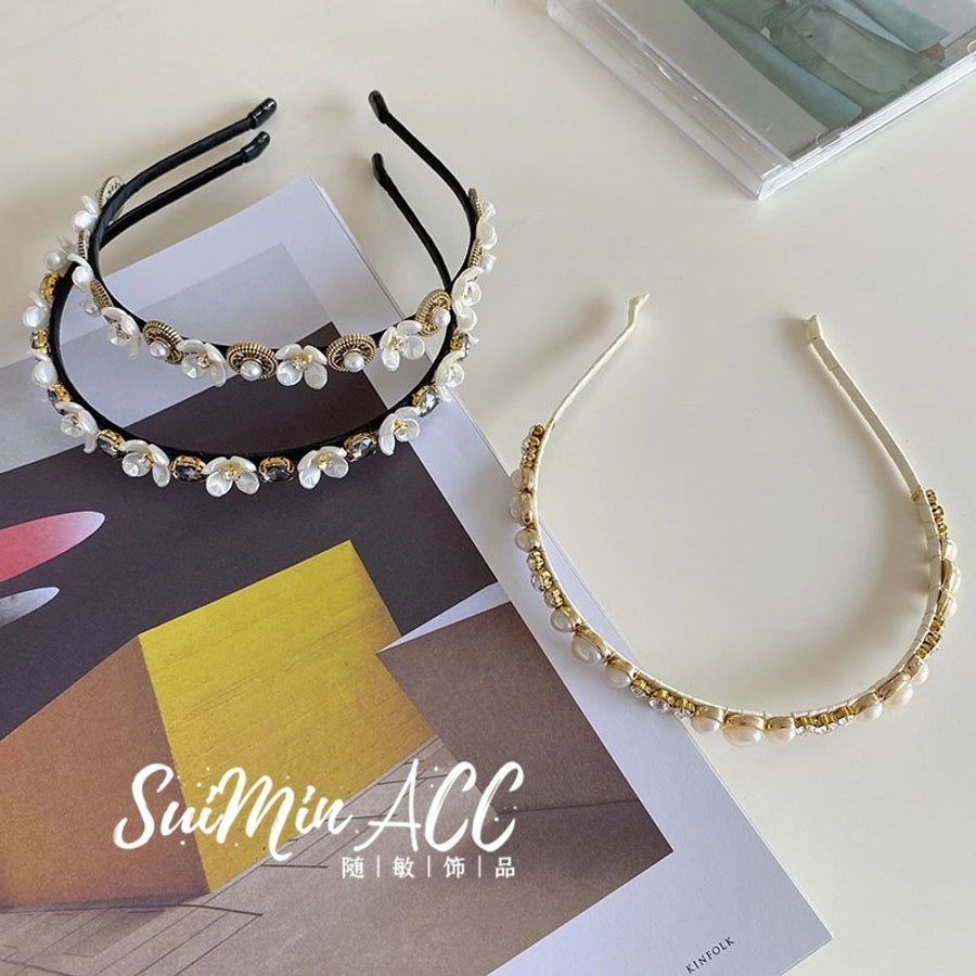 korean version pearl flower full diamond headband
