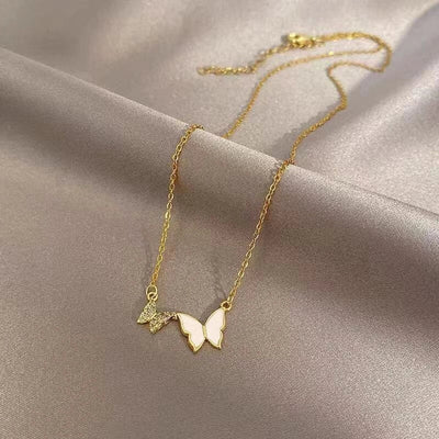 201 Stainless Steel Copper Gold Plated Plating Inlay Butterfly Zircon Pendant Necklace
