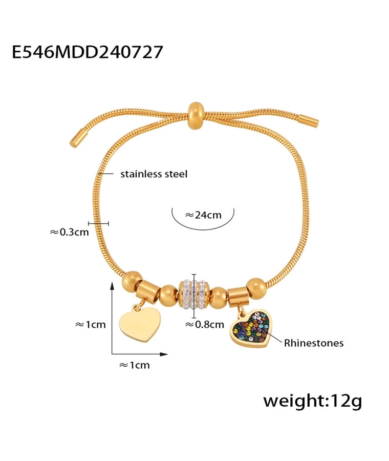 Casual Elegant Modern Style Heart Shape 304 Stainless Steel 18K Gold Plated Rhinestones Bracelets In Bulk