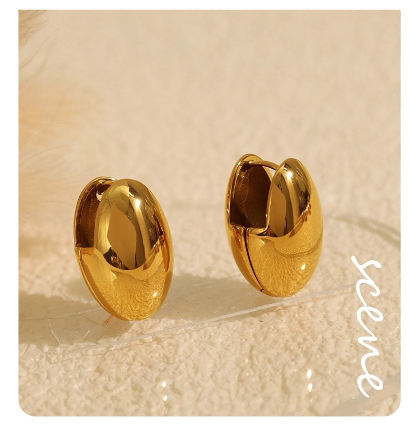 1 Pair Vintage Style French Style Oval Polishing Plating 304 Stainless Steel 18K Gold Plated Earrings