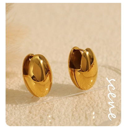 1 Pair Vintage Style French Style Oval Polishing Plating 304 Stainless Steel 18K Gold Plated Earrings