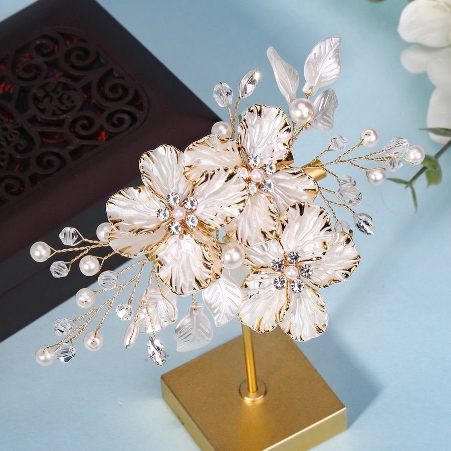 Women's Princess Sweet Leaf Flower Arylic Artificial Crystal Imitation Pearl Hair Clip
