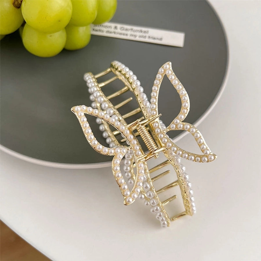 fashion new large bow inlay pearl grip women's hair clip hair accessories