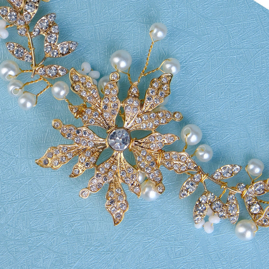 retro flower alloy pearl inlay rhinestones hair band