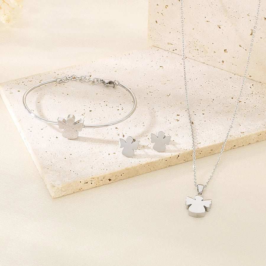 Jewelry Simple Style Angel 304 Stainless Steel 18K Gold Plated Jewelry Set
